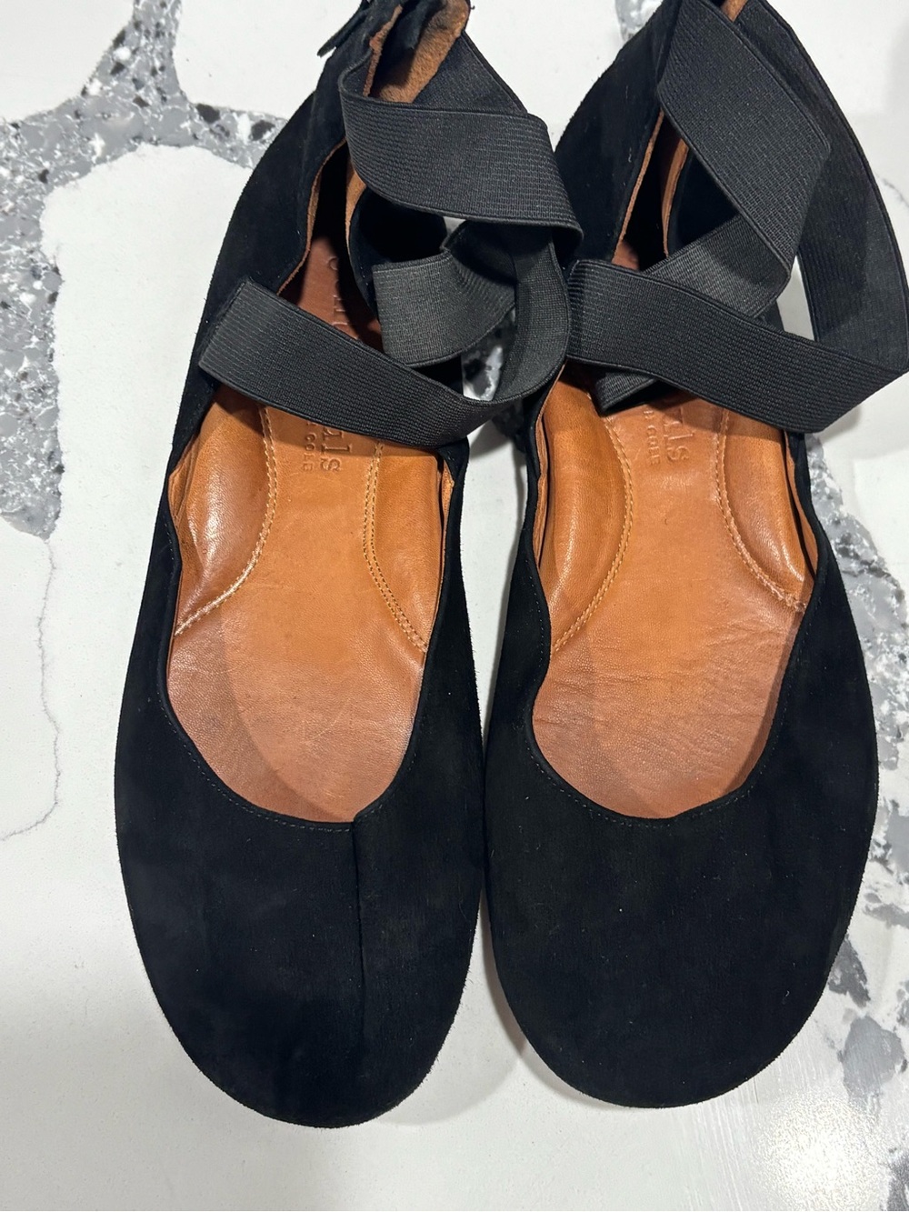 gentle souls Black Suede Ballet Flats with Wrap Ties